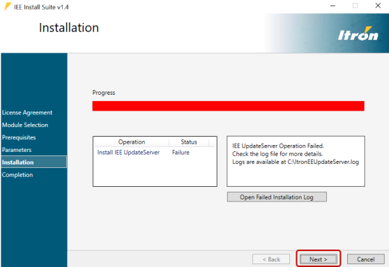 Location of Open Failed Installation Log.